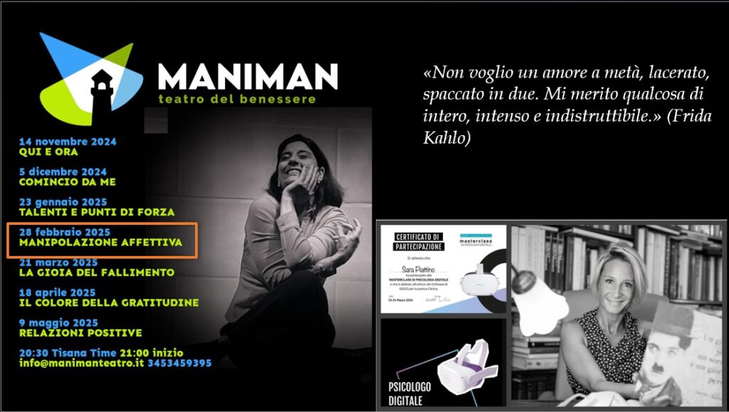 Manipolazione Affettiva Venerdì 28 febbraio 2025 Teatro del Benessere Maniman, Genova